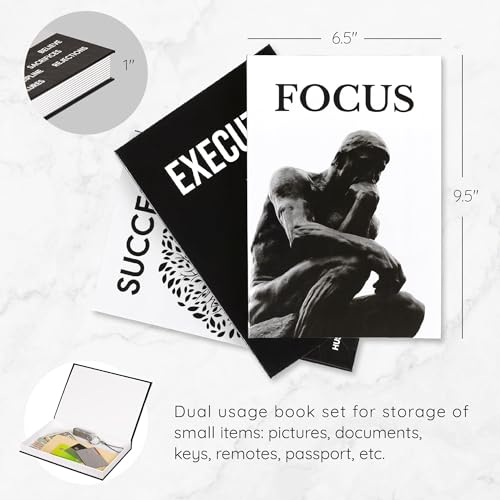 Motivational Desk Décor Set of 3 Books for Modern Home Office Aesthetic Shelf Black & White Faux Books for Decoration Mi