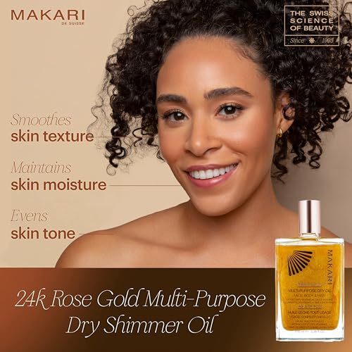 MAKARI 24K Rose Gold Multi-Purpose Dry Shimmer Oil (|38 fl oz) | Luxurious Shimmer Body Oil with Real Gold Flakes
| MAK
