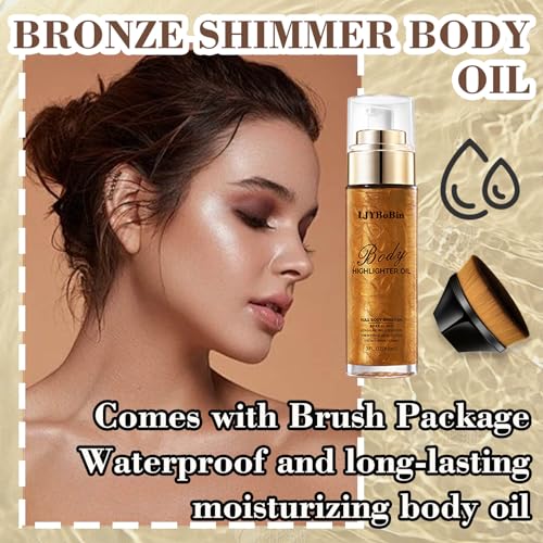 Bronze Shimmer Body Oil with Brush Kit, Waterproof Long-Lasting Moisturizing Body Oil for Radiant Skin Anywhere
| Bronz