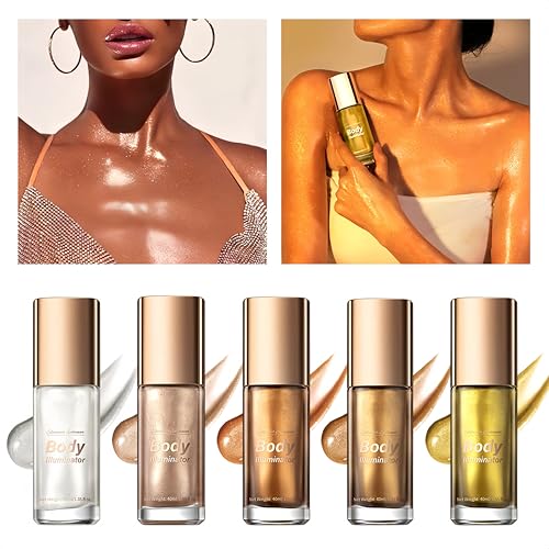 Moisturizing Body Luminizers 5 Colors Smooth and Shimmer Oil Long Lasting Liquid Highlighter for Men and Women (40ml, 03