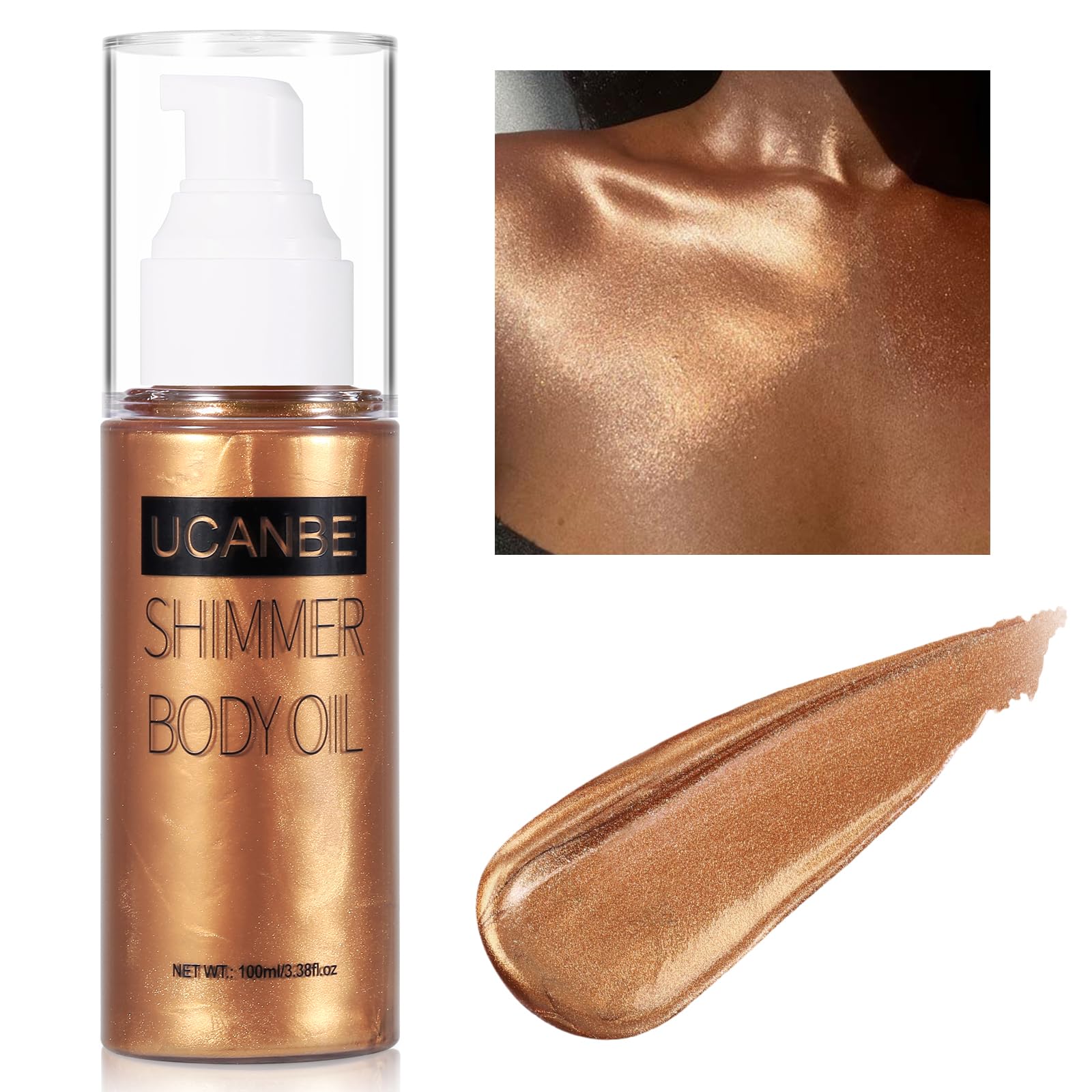 UCANBE Bronze Gold Tinted Glow Bronzer - Moisturizing Glitter Oil, Waterproof Shimmering Luminizer for Body, 100ml Best